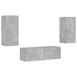 vidaXL TV-Schrank 3-tlg. TV-Wohnwand mit LED-Leuchten Betongrau (1-St)