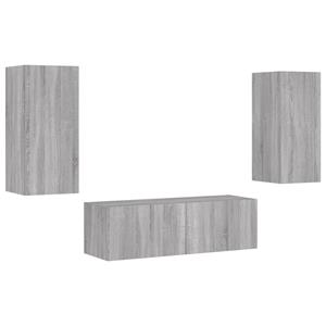 vidaXL TV-Schrank 3-tlg. TV-Wohnwand mit LED-Leuchten Grau Sonoma (1-St)