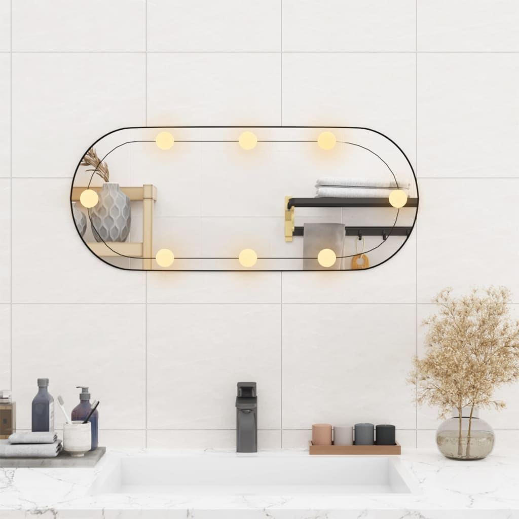 vidaXL Wandspiegel met LED's ovaal 30x70 cm glas