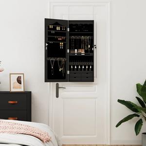 vidaXL Sieradenkast met spiegel wandgemonteerd 37,5x10x90 cm zwart
