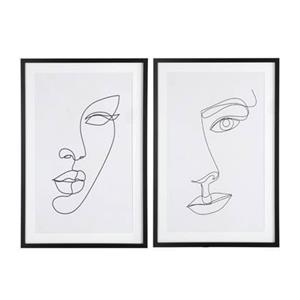 J-Line kader Abstract Gezicht - glas - wit|zwart - 2 stuks