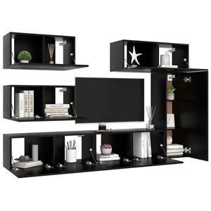 vidaXL 6-delige Tv-meubelset bewerkt hout zwart