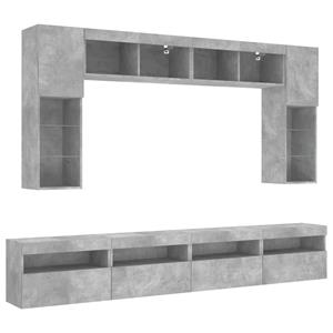 vidaxl 8-delige Tv-wandmeubelset met LED-verlichting betongrijs