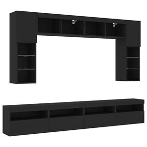 vidaxl 8-delige Tv-wandmeubelset met LED-verlichting zwart