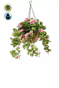 Emerald Kunstplant UV bestendig Roze Geranium hangend in mand - 45cm