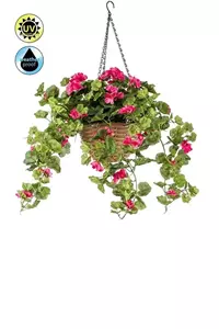 Emerald Kunstplant UV bestendig Fuchsia Geranium hangend in mand - 45cm