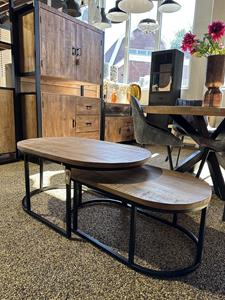 Industrielemeubelshop Salontafel set van 2 ovaal Celia mangohout