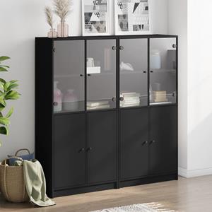 vidaXL Boekenkast met deuren 136x37x142 cm bewerkt hout zwart