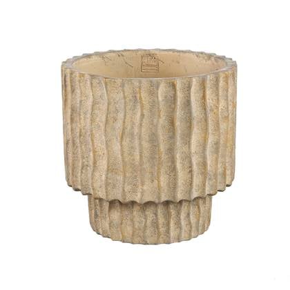 PTMD Mitty Brown cement pot wavy ribs round low XL