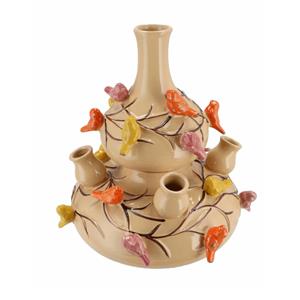 DK Design Bloemenvaas Spring Birds - tulpenvaas - zand - D23 x H25 cm - 2-delig -