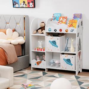 Costway Kinderspeelgoed Opbergmeubel met Raketmotief & 5 Vakken Speelgoedplank met 2 Stoffen Lades voor Slaapkamer Speelkamer