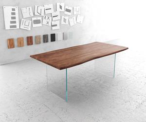 DELIFE Esstisch Edge 200x100 Akazie Braun Glas Live-Edge