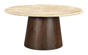 Livingfurn Ronde Salontafel Valentino Mangohout en Travertin, 75cm - Bruin