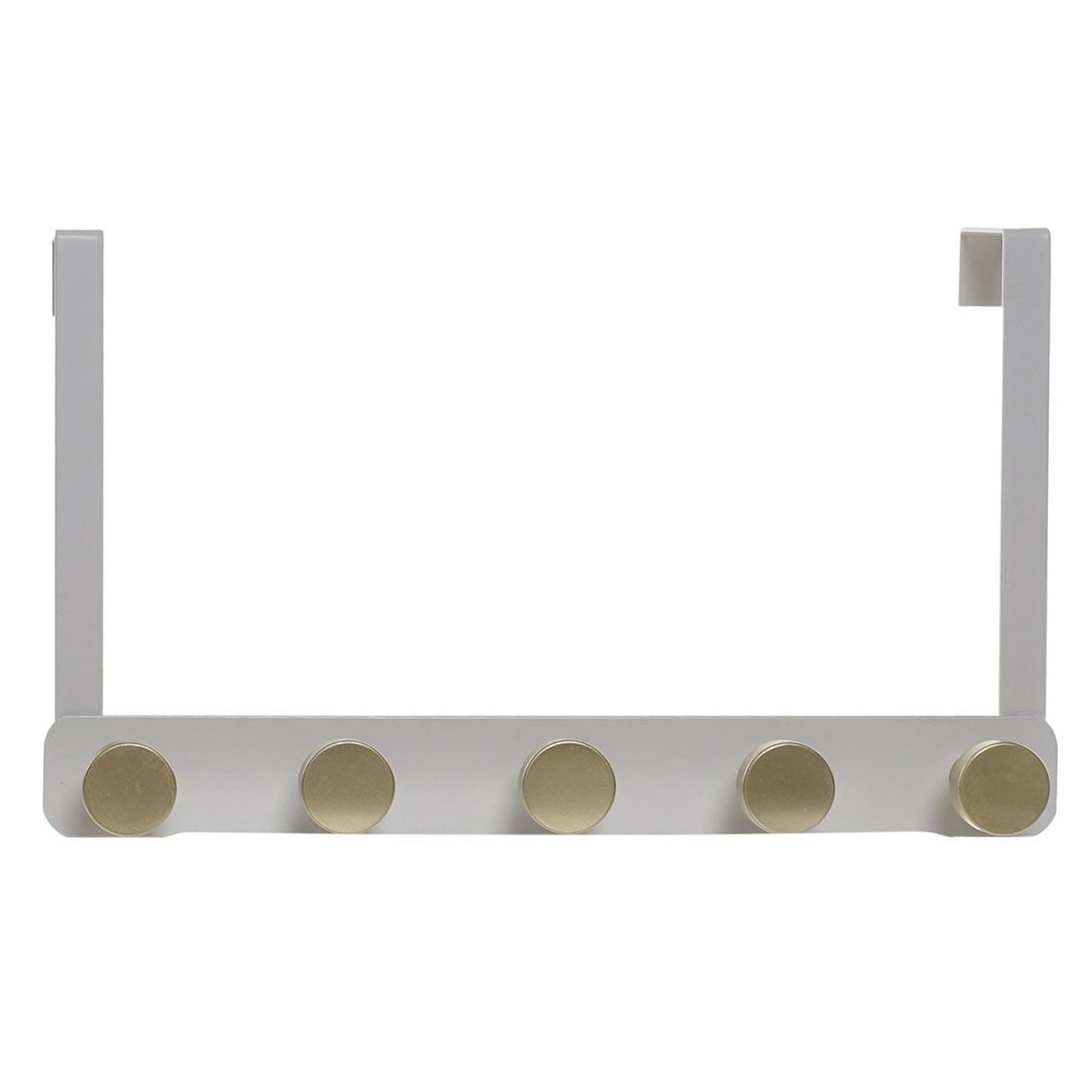 Items Metalen deurkapstok/rek wit met 5 goudkleurige ophangknoppen 33 cm -