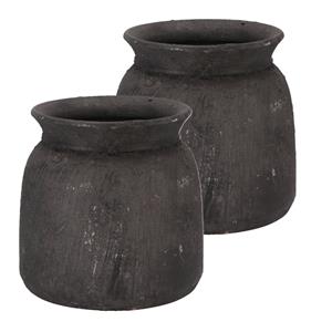 DK Design Bloemenvaas kruik model Maya - 2x - verweerd zwart - D20 x H21 cm - rustieke vaas -