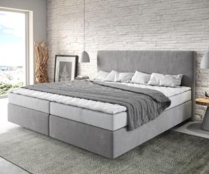 DELIFE Boxspringbett Dream-Well Mikrofaser Grau 200x200 cm Bonell-Matratze PU-Topper