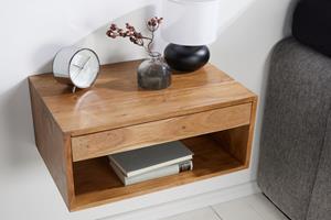 Invicta Interior Hangend nachtkastje AMAZONAS 50 cm lichtbruin acacia massief houten plank met lade - 43934