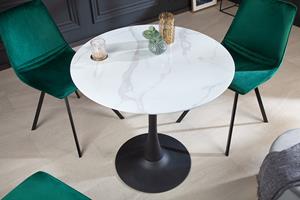 Invicta Interior Ronde eettafel LYON 80cm wit glas marmer design zwart metalen onderstel - 41524