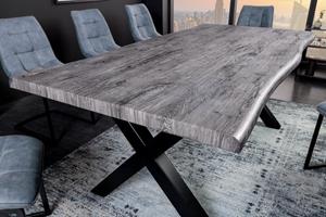 Invicta Interior Moderne eettafel WILD 160cm grijs gekalkt hout wild eiken design boomrand X-frame metalen poten - 43120