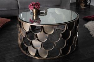 Invicta Interior Ronde salontafel ABSTRACT 60cm antiek messing metaal glas industrieel visschub design - 40110