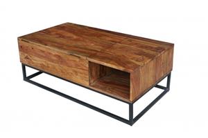 Invicta Interior In hoogte verstelbare salontafel MAKASSAR FUNCTION 110cm massief sheeshamhout met opbergruimte metaal - 40299