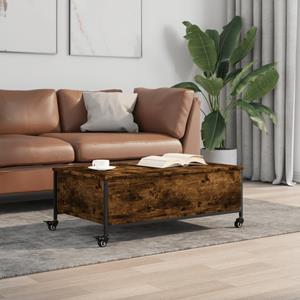 vidaXL Salontafel met wielen 91x55x34 cm bewerkt hout gerookt eiken