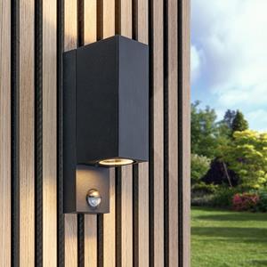 HOFTRONIC™ Selma PIR LED wandlamp - Bewegingssensor - Schemerschakelaar - Up & Down light - IP65 - excl. GU10 lichtbron - Zwart - Binnen en buiten - 3 jaar garantie