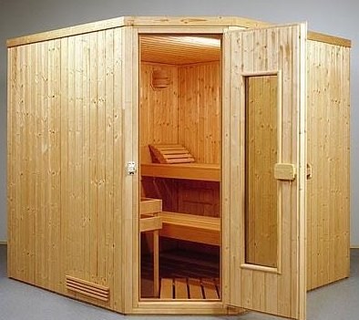 Elementen sauna Classic 9,  hoek, 201 x 165 x 198 cm.