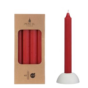 Hortus Potlood kaarsen set 4 stuks dia. 2.2 x H 20 cm rood - 