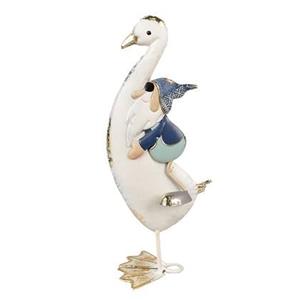 Clayre & Eef Decoratie Beeld Gans 36 cm Wit Blauw IJzer