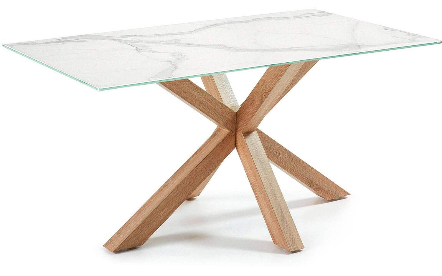 Kave Home Argo, Argo tafel in wit porselein met hout-effect stalen poten 160 x 90 cm
