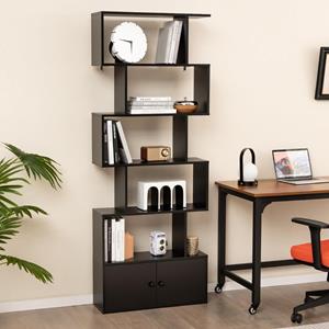Costway Boekenkast Rek met 5 Niveaus Kantoorrek van Hout Archiefrek Incl. Bevestigingsmateriaal Opbergrek voor Woonkamer 183 x 70 x 23 cm