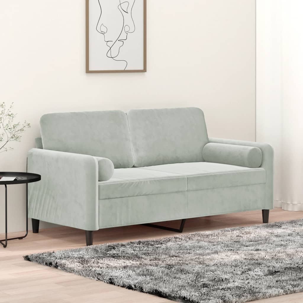vidaXL Sofa 2-Sitzer-Sofa mit Zierkissen Hellgrau 140 cm Samt
