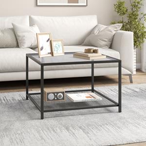 Costway Salontafel van Glas Glazen Tafel met 2 Niveaus Woonkamertafel met Netplank en Oppervlak van Gehard Glas Koffietafel (Grijs en Zwart)