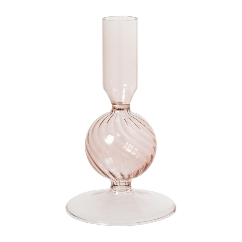 Xenos Kandelaar glas bol - roze - ø8x13.5 cm