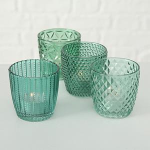 Boltze Home Theelichthouder Marilu H7,5cm Glas Gelakt Groen Set A 4 Stuks
