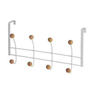 Deur ophang kapstok - met 8x ophanghaken/knoppen - wit/beige - B38 x H21 cm -