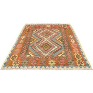 morgenland Wollteppich "Kelim Afghan Teppich handgewebt orange", rechteckig