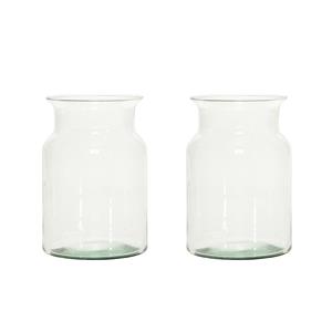 Merkloos Set van 2x stuks ronde vazen van glas 19 x 12 cm -