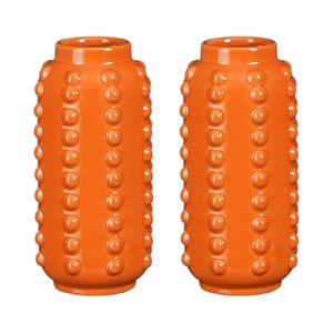 Mica Decorations Vaas - 2x - boaz - gebobbeld - oranje - 18 x 8 cm -