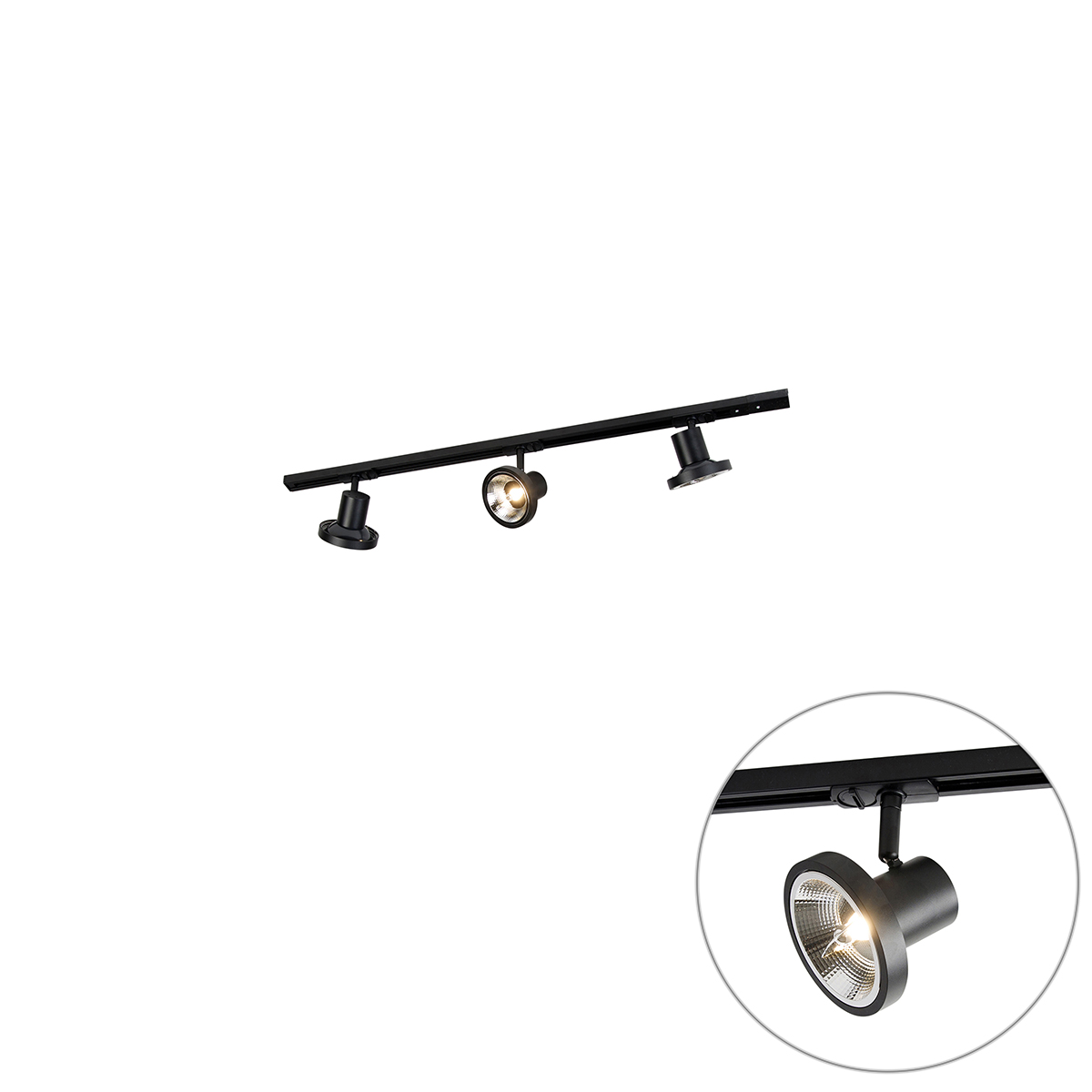 Qazqa - Modern railsysteem met 3 spots zwart 1-fase 100 cm - Iconic Jeany - Schwarz