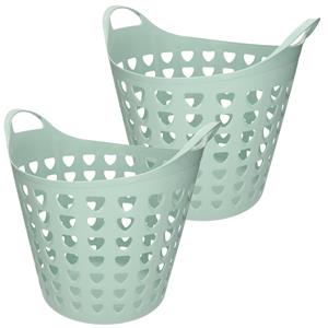 Bella Set van 2x stuks flexibele wasmanden rond groen met gaten 26 liter -