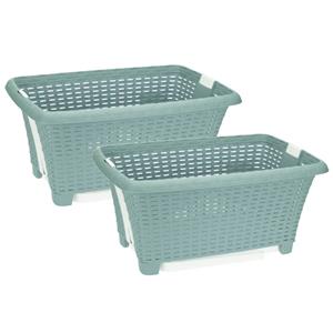 Merkloos 2x stuks kunststof wasmand op poten groen liter 60 x cm -