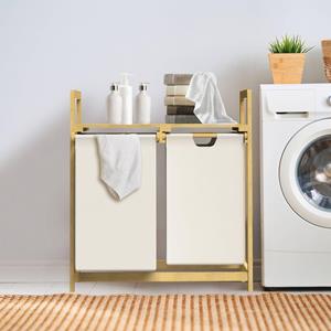 Wäschekorb aus Bambus, Beige, mit 2 ausziehbaren Wäschesäcken 60L - Ml-design