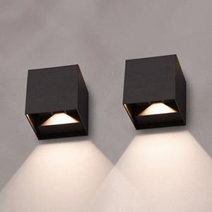 HOFTRONIC™ Set van 2 Kansas Solar LED wandlampen XL - Kubus downlight - Incl. Bewegingssensor en schemerschakelaar - 3000K warm wit - IP54 waterdicht - Monocrystal - Zwart