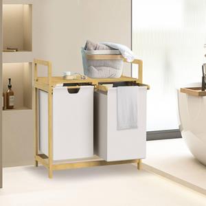 Wäschekorb aus Bambus, Weiß, mit 2 ausziehbaren Wäschesäcken 60L - Ml-design