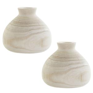 Items 2x stuks houten vaas/vazen bruin 18 x 16 cm rond -