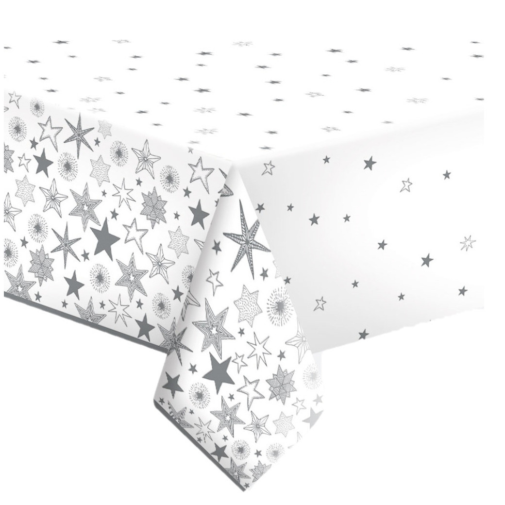Daisy Diasy kerst tafelkleed - 120 x 180 cm - papier - sneeuwvlokken -