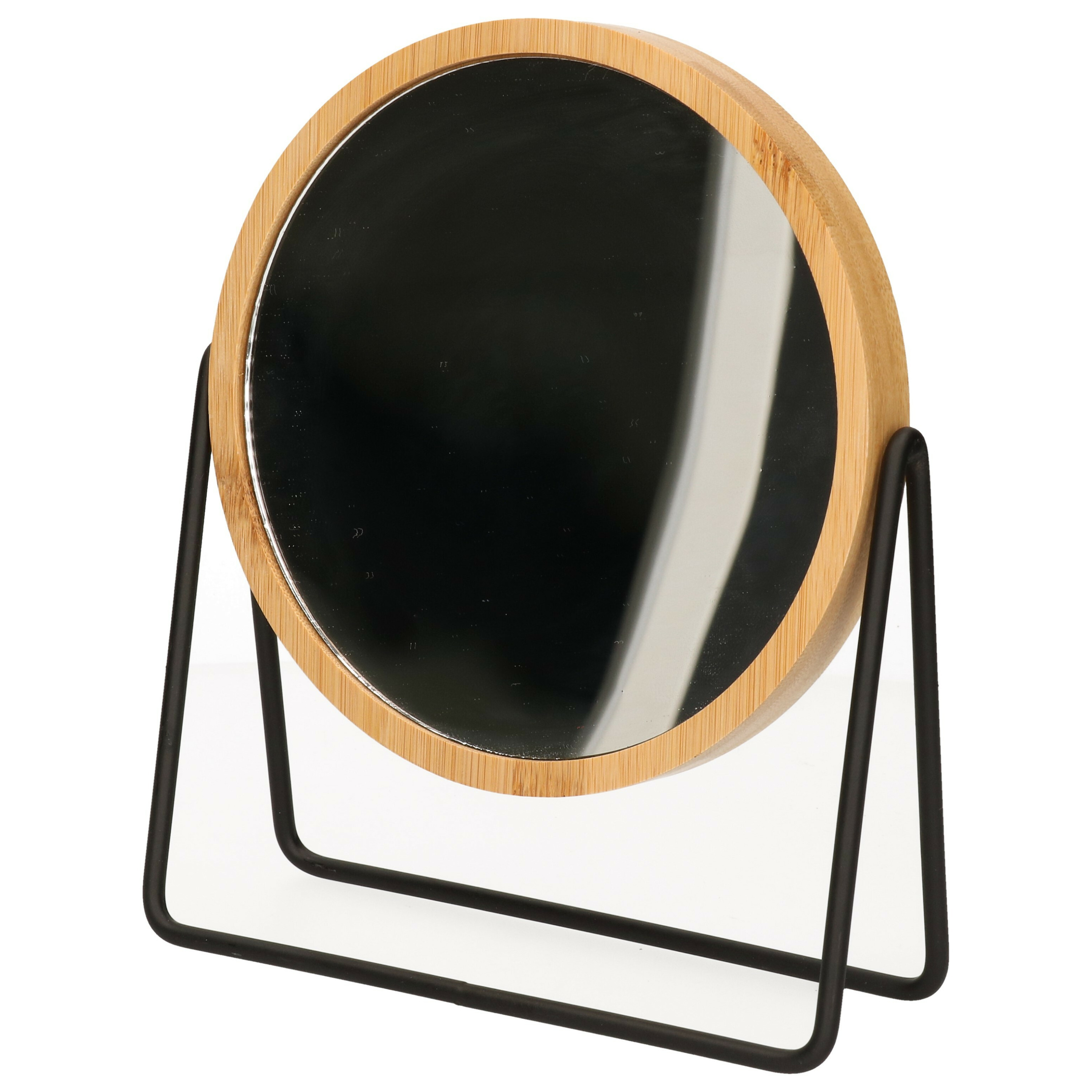 5five Make-up spiegel - 3x zoom - bamboe/hout - 17 x 20 cm - lichtbruin/zwart - dubbelzijdig -