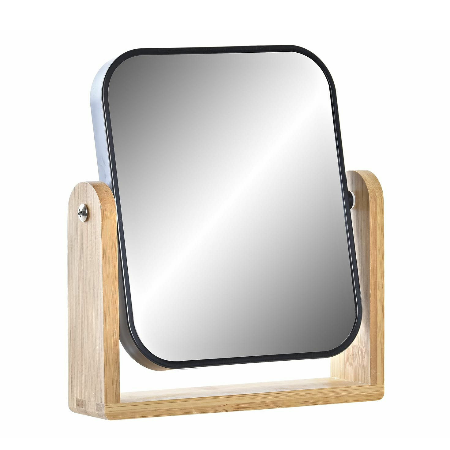 Items Make-up spiegel op standaard bamboe/zwart H21 en D18 cm -